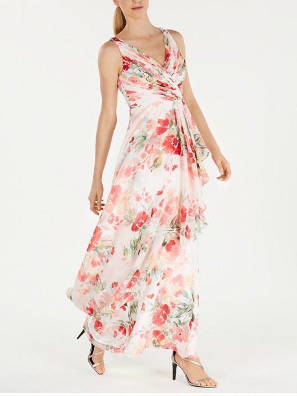 Calvin Klein Floral Pink V-Neck Sleeveless Dress Grown